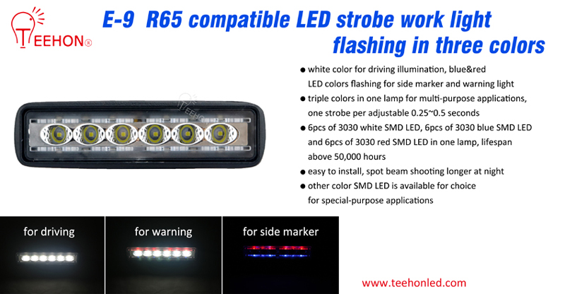 LED strobe work light flashing in triple color mode