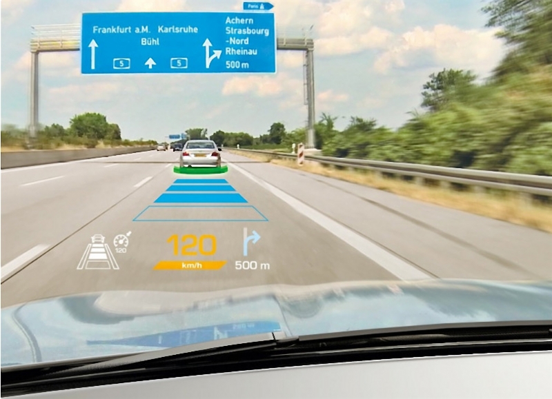Head up display units on a driving car