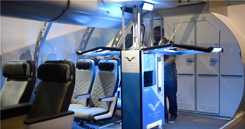 The latest germ-killing robot can disinfect the inside of an airplane to improve hygiene inside 