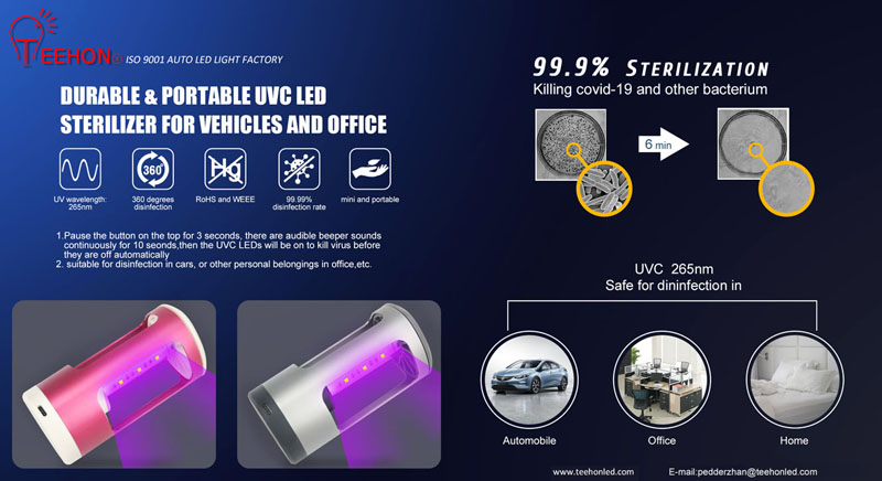 portable uvc led sterilizer for automobile and office