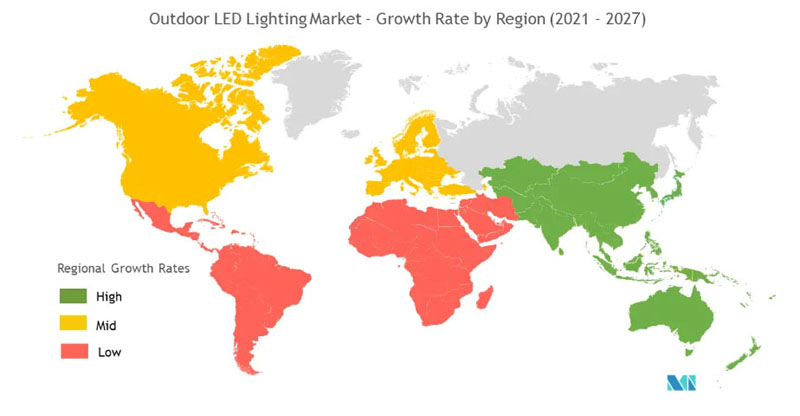 The regional growth rates of different areas  of outdoor led lights