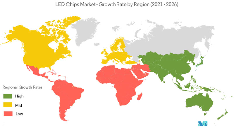 The estimated geographical growth rate of led chips market