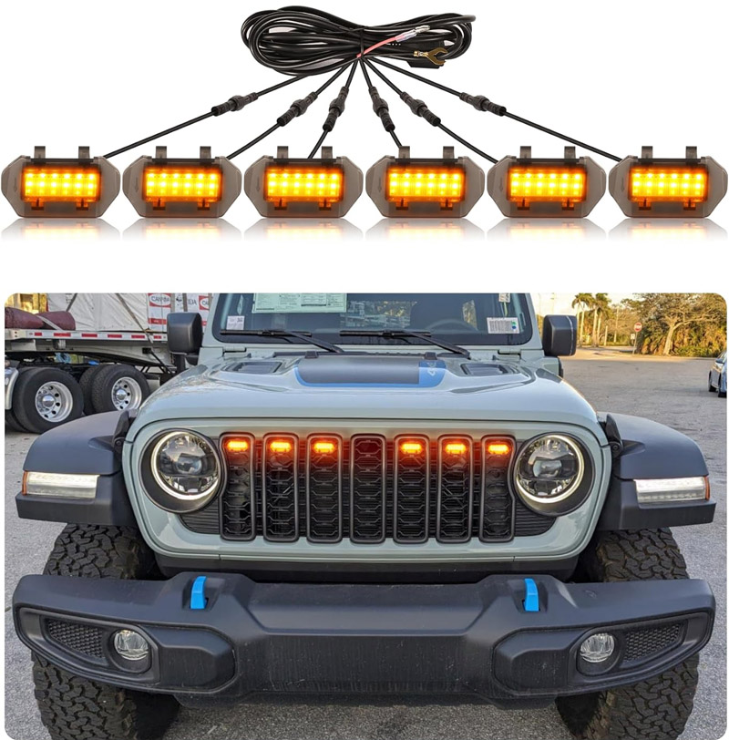 amber led grill lights installed on an offroad vehicle