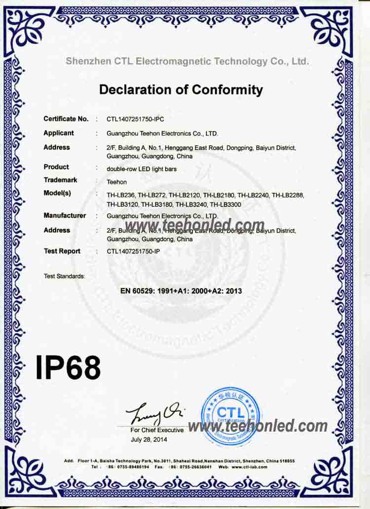 IP68 waterproof certificate