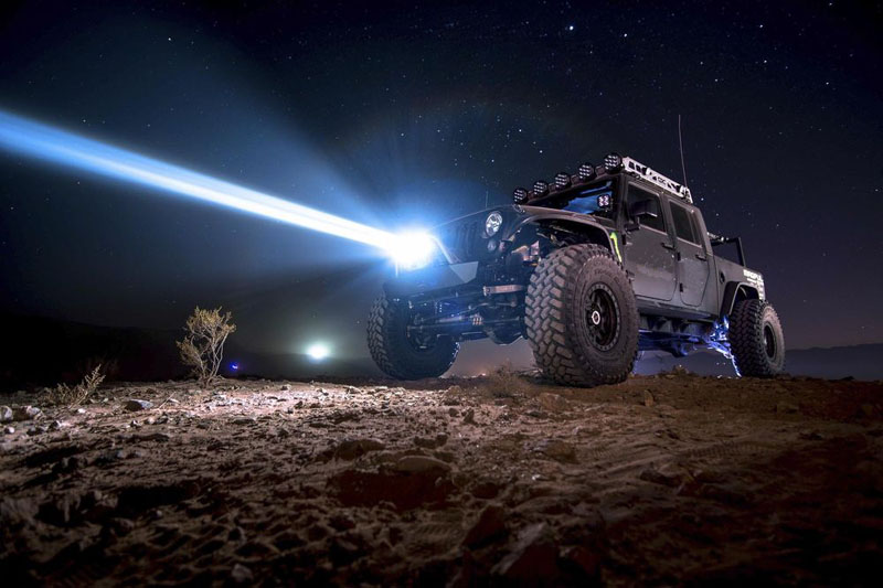 laser light and led work lights are installed onto offroad jeeps