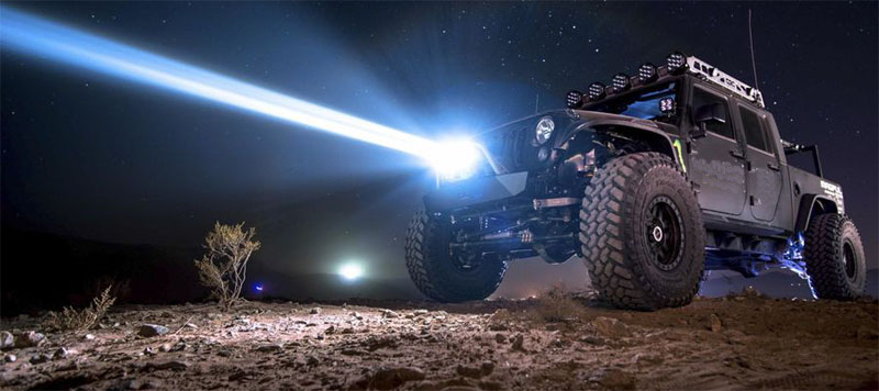 super bright laser headlights in high beams on the jeep