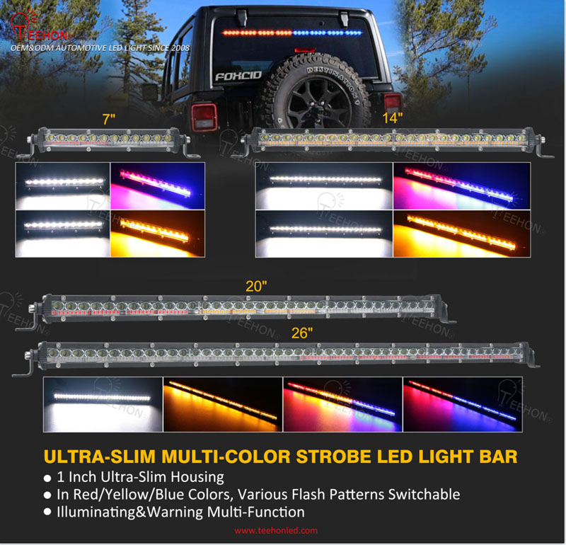 a demonstration of ultra slim strobe led light bar with variable flashing patterns