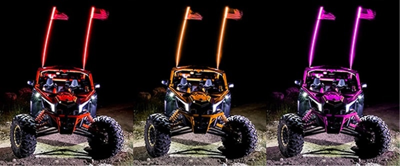 Lighted LED whip lights with flags for ATV