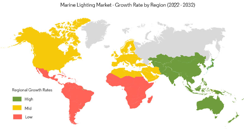the geographical growth rate of marine lights in the world