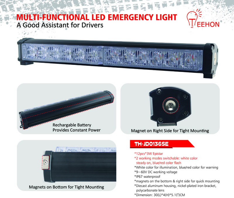 Technical specifications of our 36W multi color rechargeable led work light