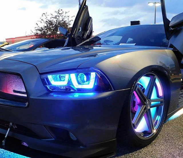 LED wheel light is installed around the wheel of a car LED wheel light is installed around the wheel of a car