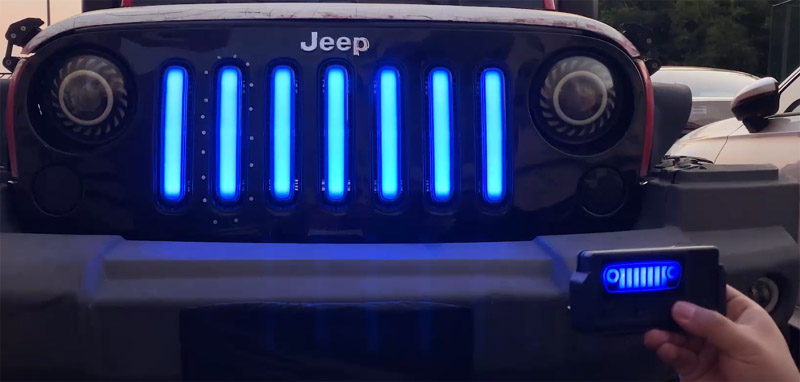 our newest music sync rgb led grille lights are installed onto wrangler JK